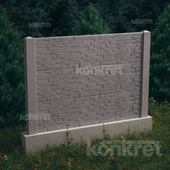 Betonový plot Stacked Stone (KT300), výška 150 cm, šedý (standardní)