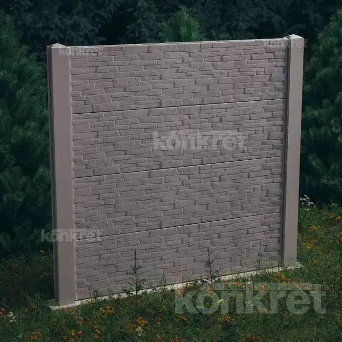 Betonový plot Stacked Stone (KT300), výška 200 cm, šedý (standardní)